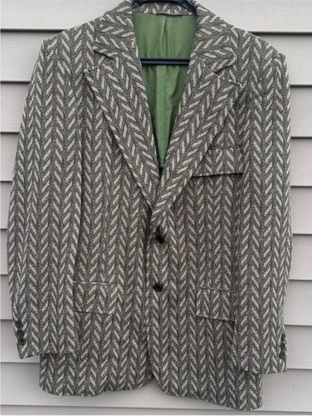 Vintage polyester suit coat blazer jacket herringbone pattern men’s 42